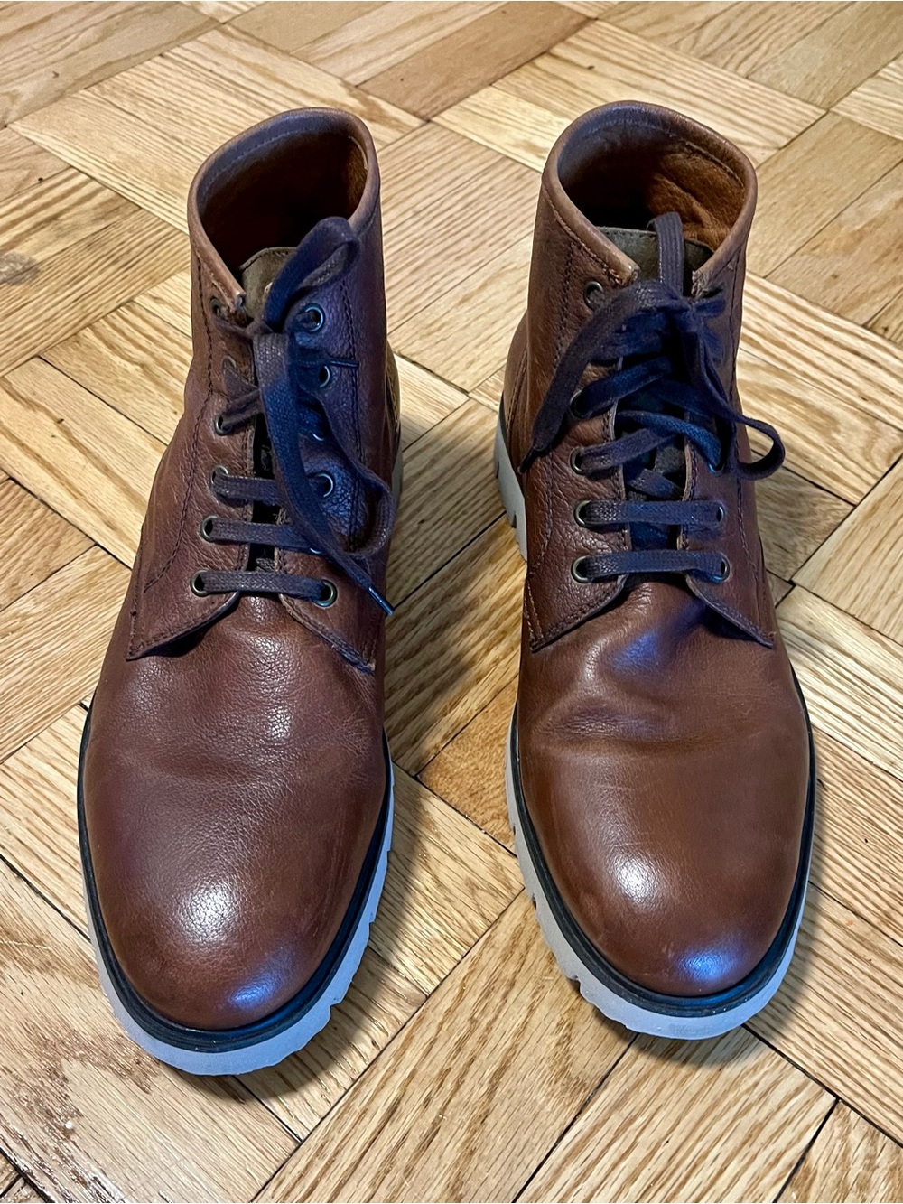 Geox Brown Pebbled Leather Chukka Boots with Brown Laces and Light Gray Outsole